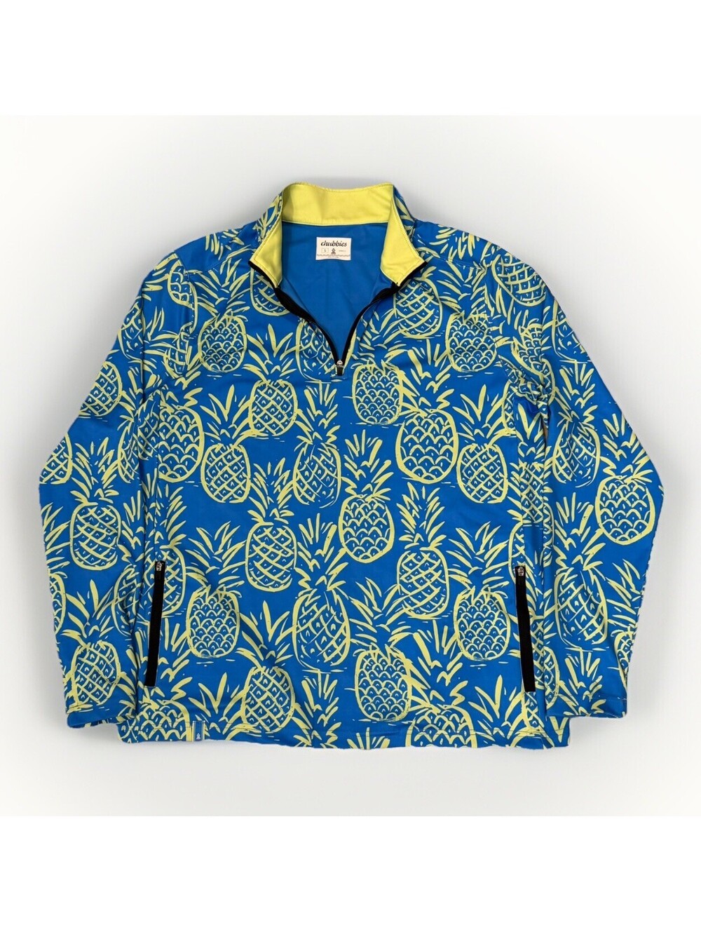 Chubbies Pullover Mens Small Blue Quarter Zip Pineapple Tropical Golf Pockets